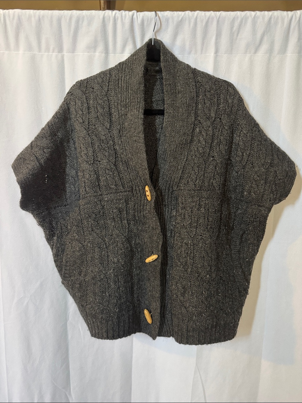 Charcoal Cable Knit Short-Sleeve Cardigan Sweater